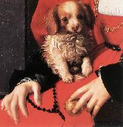BRONZINO, Agnolo Portrait of a Lady with a Puppy (detail) fg oil